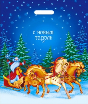 Пакет новогодний ПВД с вырубной ручкой "Мчится праздник" НГ4050Мп