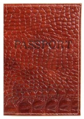 Обложка для паспорта "КРОКО" PASSPORT (нат.кожа) коричневый арт.1,03гр-КРОКО-220