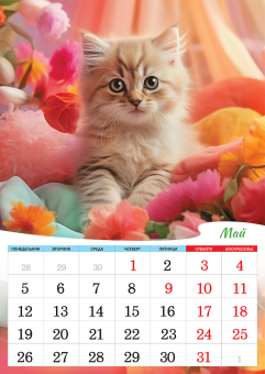 Перекидной настенный календарь на ригеле на 2025 год "Милые кошки" РБ-25-021 (без упаковки)