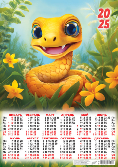 Листовой календарь на 2025 год А2 "Символ года. Забавные змейки: жёлтый весельчак" ПО-25-074