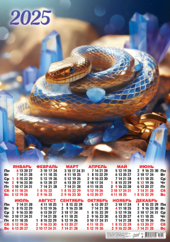 Листовой календарь на 2025 год А2 "Символ года. Синие кристаллы" ПО-25-014