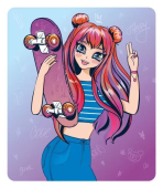 Магнит виниловый "Девочка в полосатом топе со скейтом" 15.11.02384