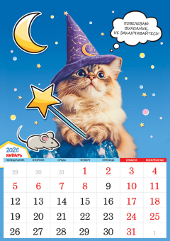Перекидной настенный календарь на ригеле на 2026 год "Забавные коты" РБ-26-026 (без упаковки)