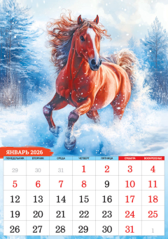 Перекидной настенный календарь на ригеле на 2026 год "Символ года. Лошади. Акварель" РБ-26-009 (без упаковки)