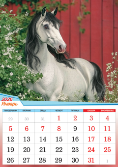 Перекидной настенный календарь на ригеле на 2026 год "Символ года. Такие разные лошади" РБ-26-012 (без упаковки)