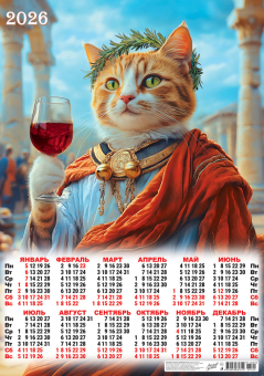 Листовой календарь на 2026 год А2 "365 дней с котом (и вином)" ПО-26-100