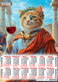 Листовой календарь на 2026 год А2 "365 дней с котом (и вином)" ПО-26-100