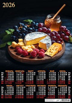 Листовой календарь на 2026 год А2 "Календарь гурмана. Сырно-фруктовая тарелка" ПО-26-225