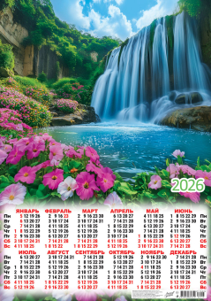 Листовой календарь на 2026 год А2 "Водопады. Цветущий водопад" ПО-26-153
