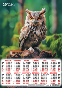 Листовой календарь на 2026 год А3 "Таинственный лес. Совушка" ПМ-26-105