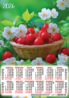 Листовой календарь на 2026 год А3 "Ягоды. Вишня в цветах" ПМ-26-191