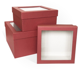 Набор подарочных коробок КВАДРАТ 3в1 "С окном. Микро Вельвет. Алый" Д10103К.175/1