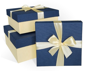 Набор подарочных коробок КВАДРАТ 3в1 "С бантом. Рогожка. Синий" Д10103К.206
