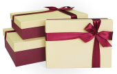 Набор подарочных коробок ПРЯМОУГОЛЬНИК 3в1 "С бантом. Рогожка. Слоновая кость и бордо" Д10103П.318