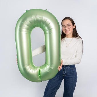 Фольгированный шар "0" цвет авокадо сатин 24310