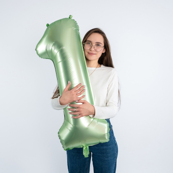 Фольгированный шар "1" цвет авокадо сатин 24311