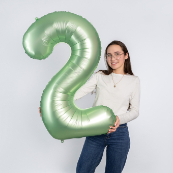 Фольгированный шар "2" цвет авокадо сатин 24312