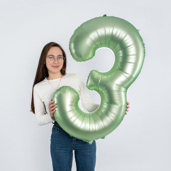 Фольгированный шар "3" цвет авокадо сатин 24313