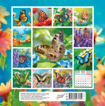 СРЕДНИЙ перекидной настенный календарь на скрепке на 2026 год "Бабочки" ПК-26-047