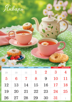Перекидной настенный календарь на ригеле на 2026 год "Приятного чаепития" РБ-26-052 (в упаковке)
