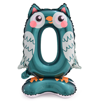 Фольгированный шар "0" Зоопарк Сова на подставке 1207-5559