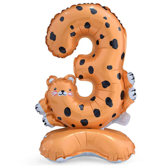 Фольгированный шар "3" Зоопарк Леопард на подставке 1207-5562