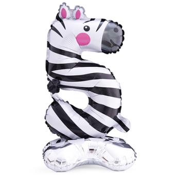 Фольгированный шар "5" Зоопарк Зебра на подставке 1207-5564