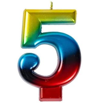 Свеча-цифра "5" Радуга металлик 1502-3769