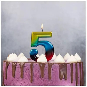 Свеча-цифра "5" Радуга металлик 1502-3769