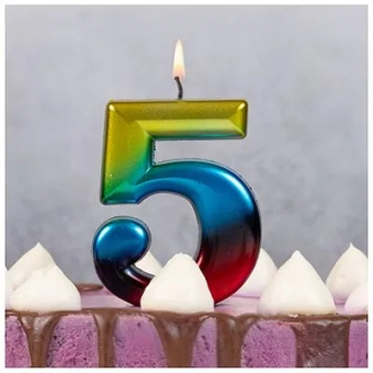 Свеча-цифра "5" Радуга металлик 1502-3769