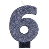 Свеча цифра "6" Черная Глиттер 1502-4664