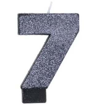 Свеча цифра "7" Черная Глиттер 1502-4665