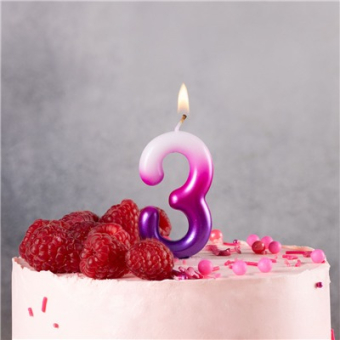 Свеча -цифра "3" Омбре розов/фиолет 1502-6379