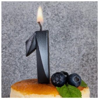 Свеча -цифра "1" Грань черный жемчуг 1502-6576