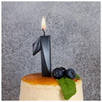 Свеча -цифра "1" Грань черный жемчуг 1502-6576