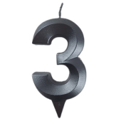 Свеча -цифра "3" Грань черный жемчуг 1502-6578