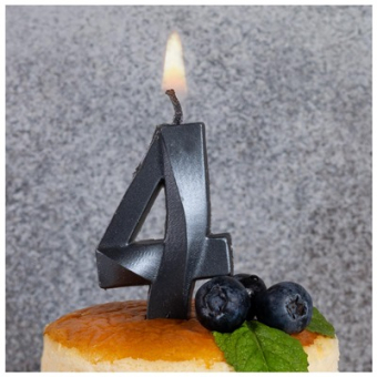 Свеча -цифра "4" Грань черный жемчуг 1502-6579