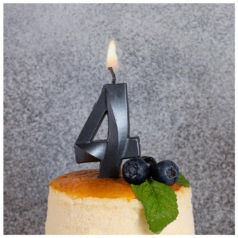 Свеча -цифра "4" Грань черный жемчуг 1502-6579