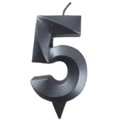 Свеча -цифра "5" Грань черный жемчуг 1502-6580