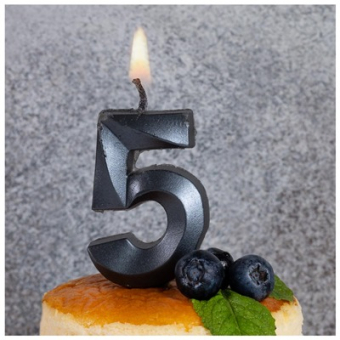 Свеча -цифра "5" Грань черный жемчуг 1502-6580