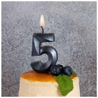 Свеча -цифра "5" Грань черный жемчуг 1502-6580