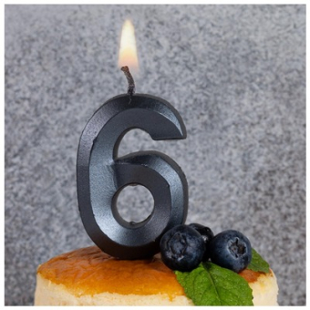 Свеча -цифра "6" Грань черный жемчуг 1502-6581