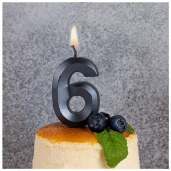 Свеча -цифра "6" Грань черный жемчуг 1502-6581
