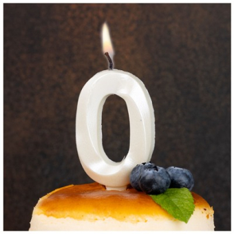 Свеча -цифра "0" Грань белый жемчуг 1502-6585