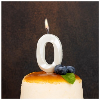 Свеча -цифра "0" Грань белый жемчуг 1502-6585