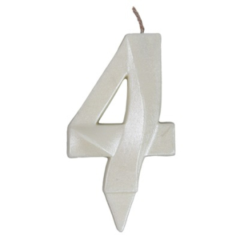 Свеча -цифра "4" Грань белый жемчуг 1502-6589
