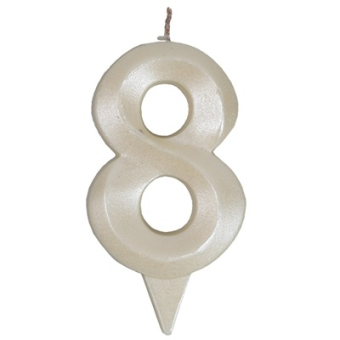 Свеча -цифра "8" Грань белый жемчуг 1502-6593