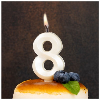 Свеча -цифра "8" Грань белый жемчуг 1502-6593