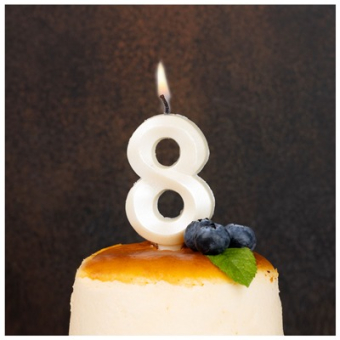 Свеча -цифра "8" Грань белый жемчуг 1502-6593