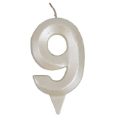 Свеча -цифра "9" Грань белый жемчуг 1502-6594